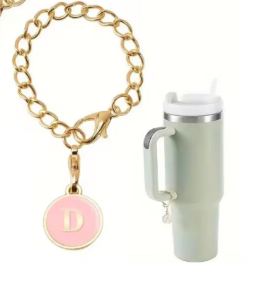 Pink and Gold Stanley Cup Initial Tumbler Charm | Tumbler Accessories