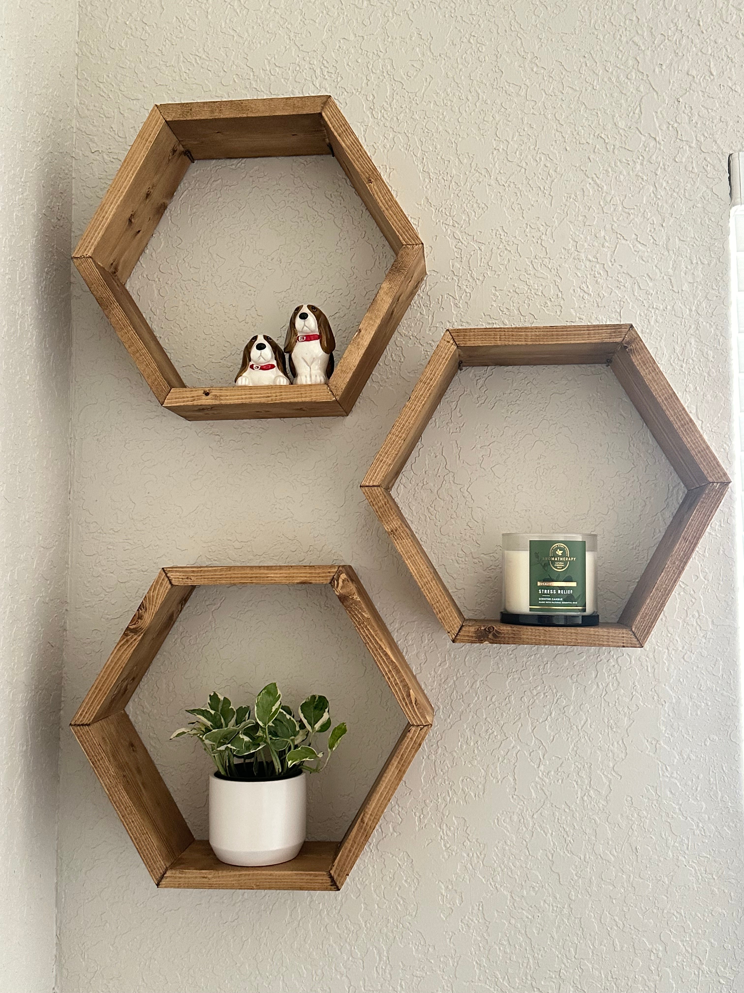 Set of 3 Hexagon Shelves-Modern Floating Hexagon & Honeycomb Shelves - Large, Stylish Storage Solutions for Your Home!- Large Hexagon shelf