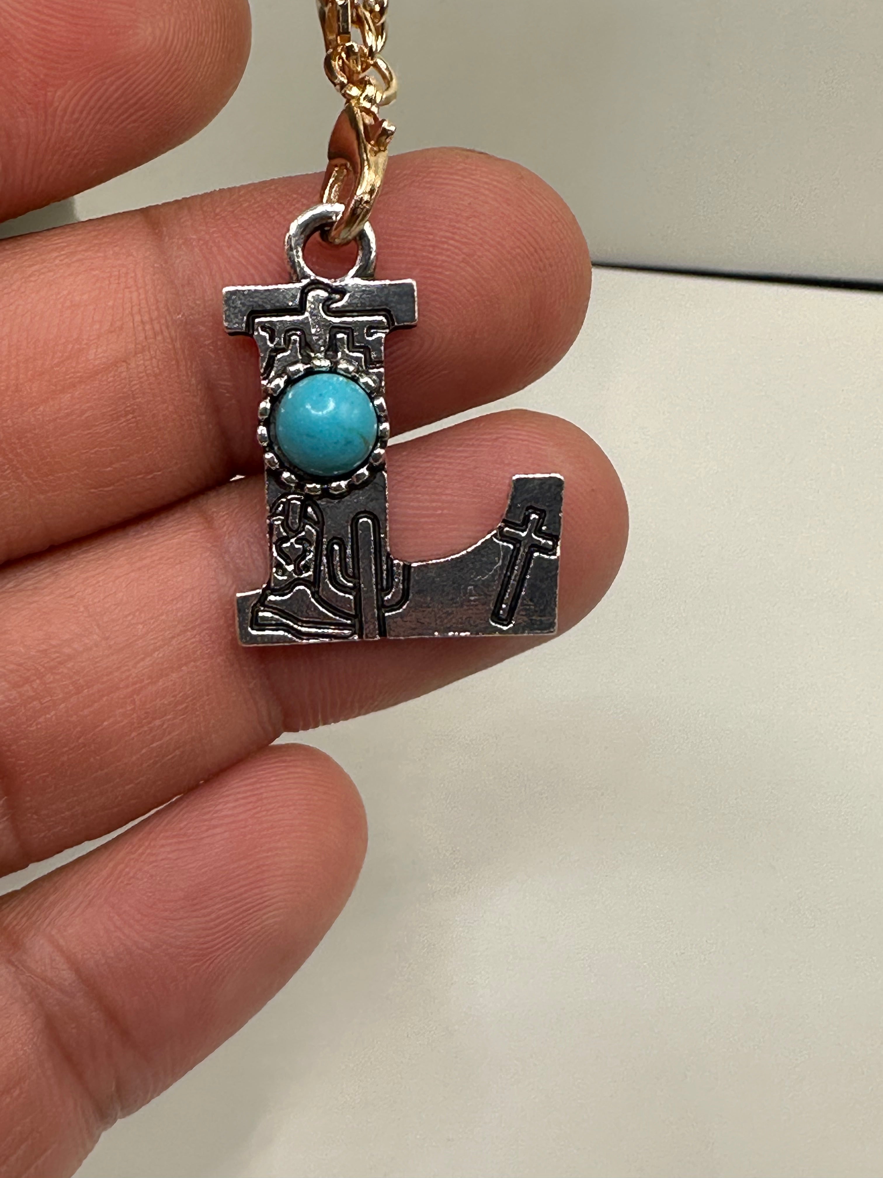 Western - Silvertone and Turquoise Pendant- Stanley/Tumbler Accessories