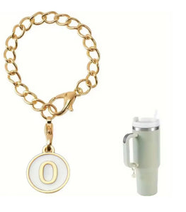 White and Gold Stanley Cup Initial Tumbler Charm | Tumbler Accessories